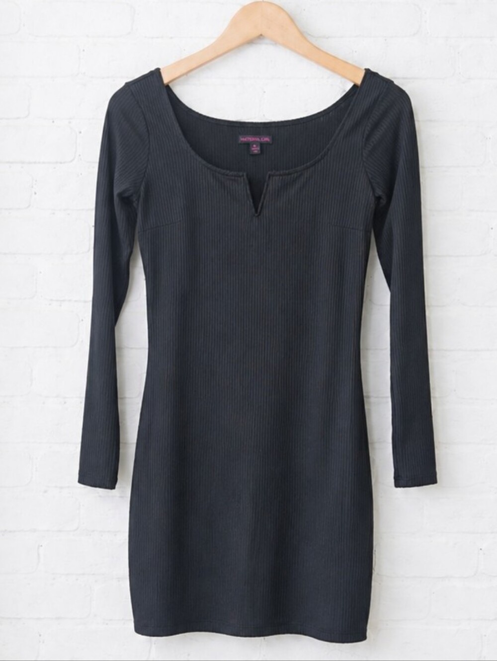 Material Girl Black Ribbed Long Sleeve Dress Size M